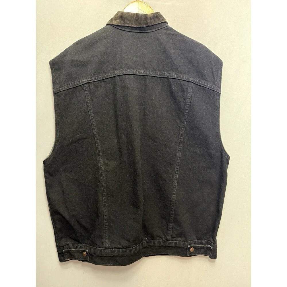 Levi’s Sherpa Lined Black Denim Trucker Vest Corduroy Collar Men’s L Vintage